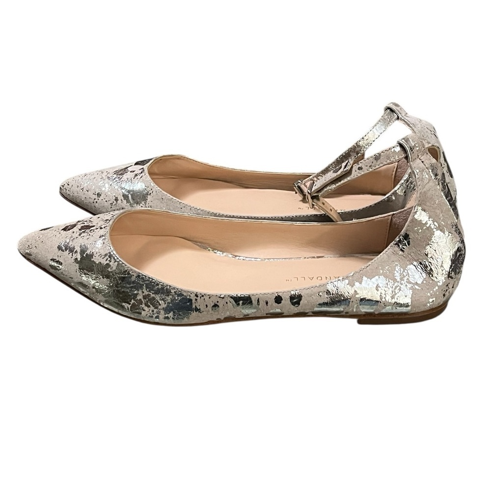 Loeffler Randall NWOT gray and silver pointed toe ankle strap ballet flats